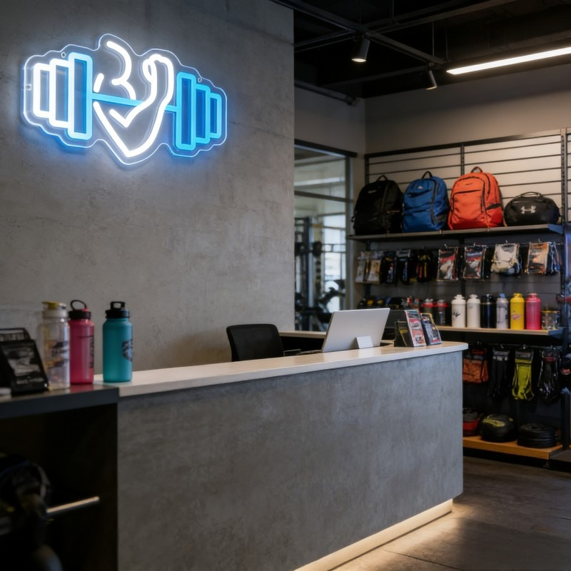Bicep Dumbbell Neon Sign LED W - đánh giá và giá Yoga Fitness Rooms