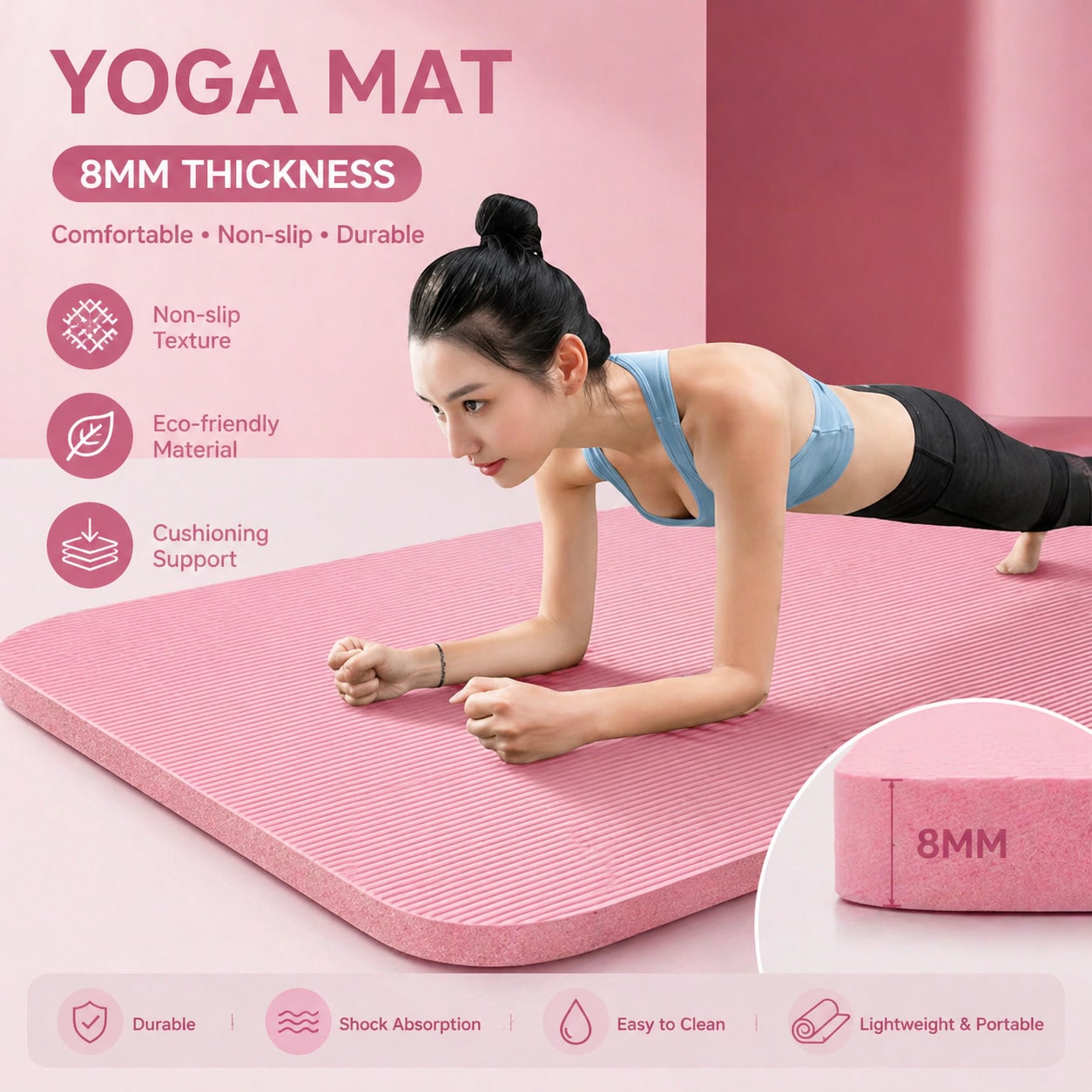 185*61CM Pink Non Slip Yoga Ma - đánh giá và giá Yoga Daily Fitness